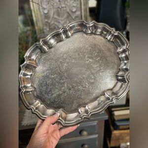 Vintage Leonard Silver ornate pedestal vanity scalloped tray French Country deco
